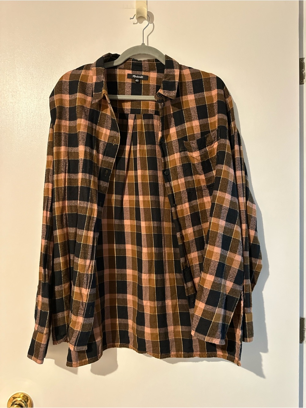Madewell Men's Plaid Shirt Jacket in Brown and Black